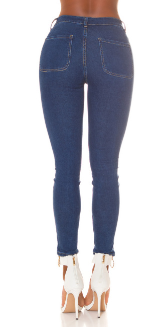 Hoge taille skinny jeans met zak detail blauw
